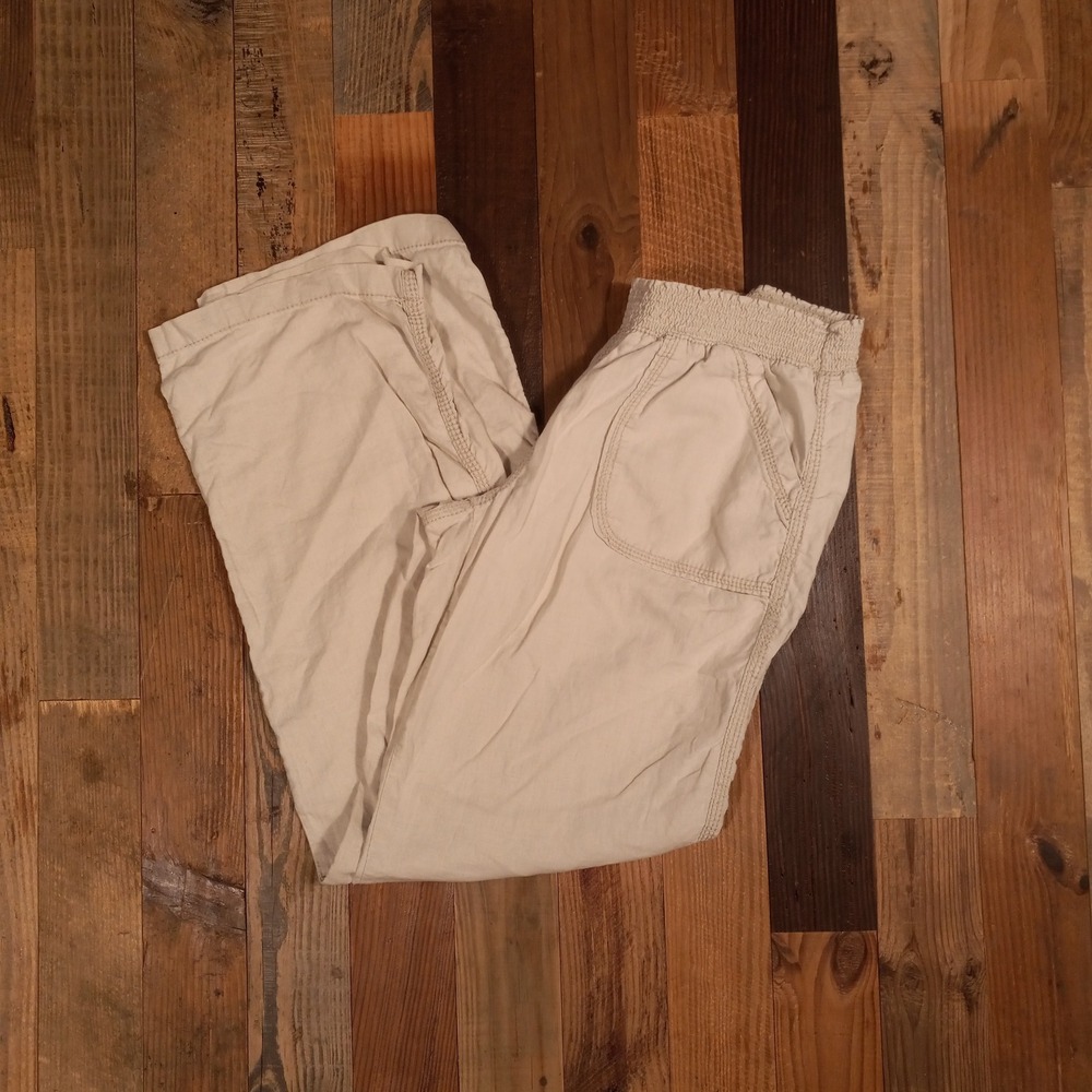 SO Heritage Womens Linen Blend‎ Smocked Waist Wide Leg Pants Tan Beige Size Med